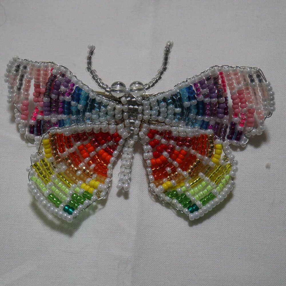 Hair Clip Handmade with Miyuki glass beads Rainbow and White French Barette 4.5"